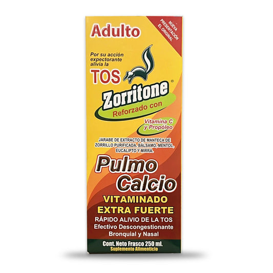 Jarabe Tos  Adulto Zorritone Reforzado con Vitamina C y Propóleo Pulmo Calcio Vitaminado Extra Fuerte 250ml