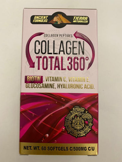 Suplemento Premium Colageno Collagen TOTAL 360 Biotina Vitamina C Vitamina E 60 Soft Gels