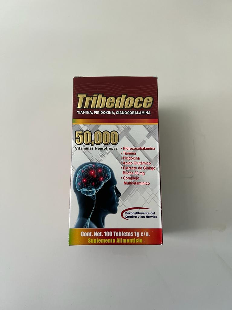 Suplemento Alimenticio Tribedoce Tiamina, Piridoxina, Cianocobalamina 50,000 Vitaminas Neurotropas 100 Tabletas