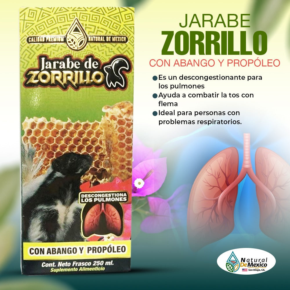 Jarabe de Zorrillo con Abango y Propoleo 250ml Tos y Flemas Descongestionante para Pulmones