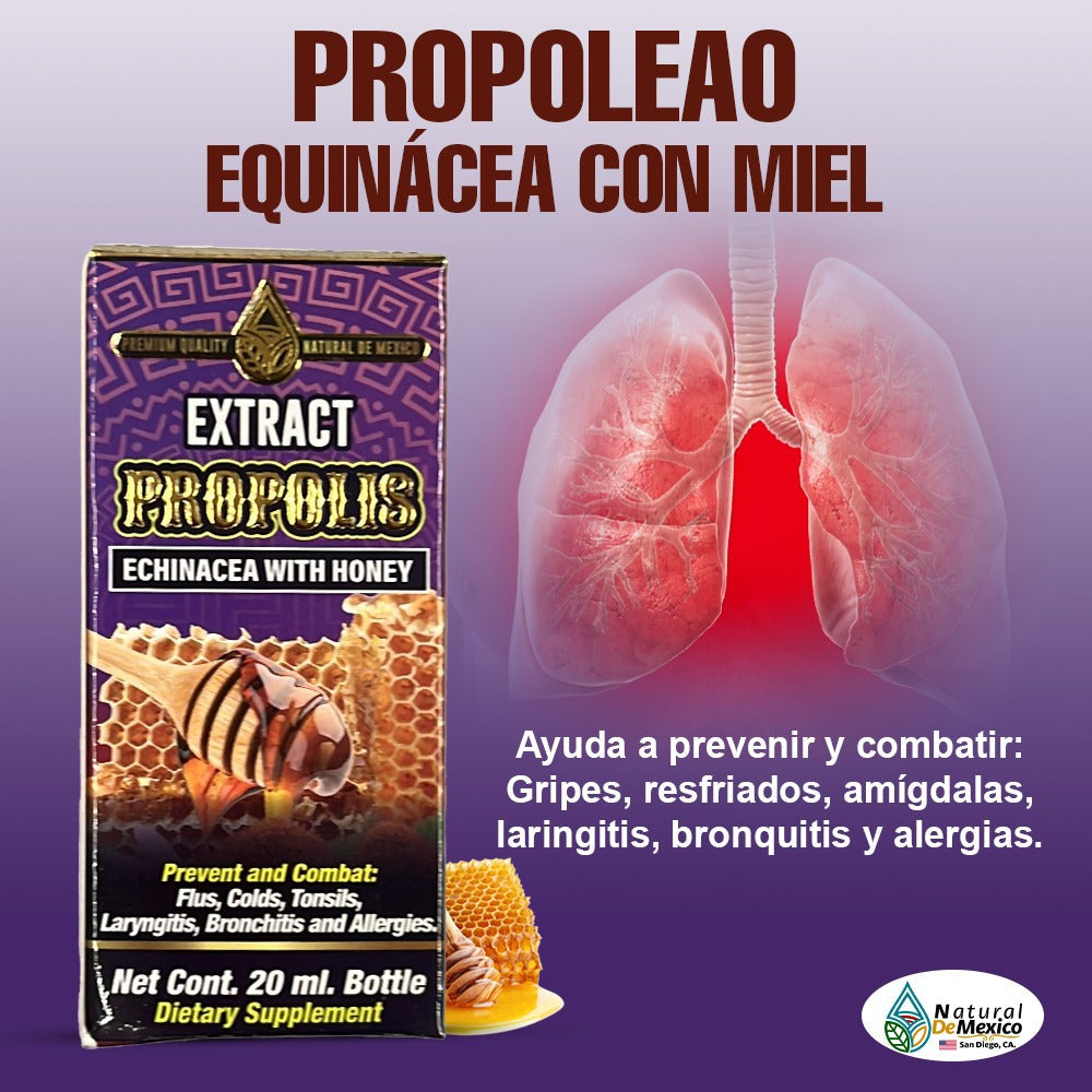 Jarabe de Propolea y Equinacea con Miel Ayuda a Combatir Gripes y Resfriados 20ml.