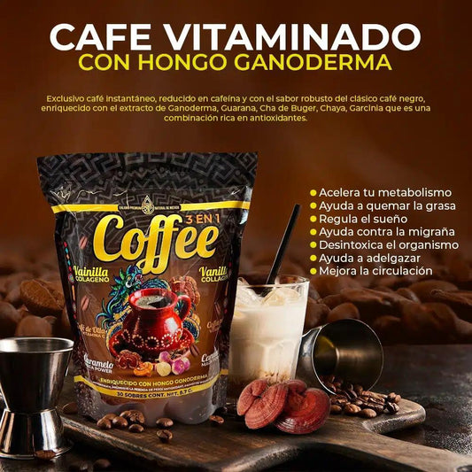 Vitaminated Coffee with Genoderma Mushroom 25 Instant Packs Cafe Instantaneo con Genoderma 25 Packs Instantaneos